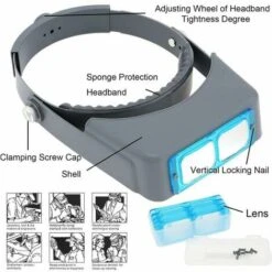 GP Bandeau Loupe Mains Libres Bijoutier Loupe Monture Tête Casque Loupe Visière Verre Optique 4 Lentilles Remplaçables Pour Lecture, Réparation -Promos Outil Virtuose Magasin 100624567 2