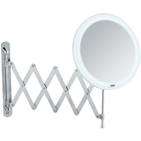 WENKO Miroir Maquillage LED Mural Barona, Avec Bras Télescopique, Miroir Grossissant X5, Ø 20 Cm, Acier - Plastique, 20x34x55 Cm, Chromé 3 WENKO Miroir Maquillage LED Mural Barona, Avec Bras Télescopique, Miroir Grossissant X5, Ø 20 Cm, Acier - Plastique, 20x34x55 Cm, Chromé