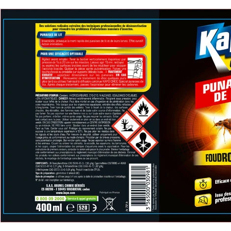 Aérosol Foudroyant Contre Les Punaises De Lit 400ml KAPO 4 Aérosol Foudroyant Contre Les Punaises De Lit 400ml KAPO – Image 2