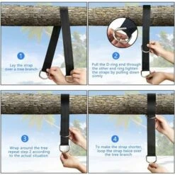 Attache Balançoire, Attache Hamac Adaptée Aux Arbres 2 X 150 Cm Avec 2 Mousquetons Robustes Et Anneaux En D, Avec Sac De Rangement, Coussin De Protection D'Arbre. -Promos Outil Virtuose Magasin 36351071 3