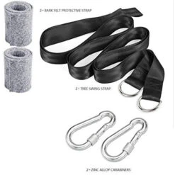 Attache Balançoire, Attache Hamac Adaptée Aux Arbres 2 X 150 Cm Avec 2 Mousquetons Robustes Et Anneaux En D, Avec Sac De Rangement, Coussin De Protection D'Arbre. -Promos Outil Virtuose Magasin 36351071 4