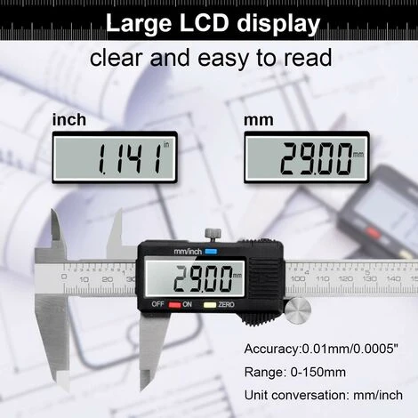 Pied A Coulisse,Pied à Coulisse Digital 150mm Acier Inoxydable Grand écran LCD Précision Réglable 0.01mm,mm/inch Conversion,Résiste Aux Eclaboussures,Mesure De L'industrie Domestique GrooFoo 7 Pied A Coulisse,Pied à Coulisse Digital 150mm Acier Inoxydable Grand écran LCD Précision Réglable 0.01mm,mm/inch Conversion,Résiste Aux Eclaboussures,Mesure De L'industrie Domestique GrooFoo – Image 5