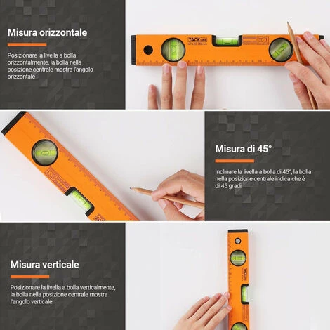 TACKLIFE Niveau à Bulle Antistatique En Alliage D'aluminium Avec Niveau à Bulle Magnétique Mesure 30 Cm Horizontale / Verticale / 45 ° (Précision: 0,75 Mm / M) - MT-L03 6 TACKLIFE Niveau à Bulle Antistatique En Alliage D'aluminium Avec Niveau à Bulle Magnétique Mesure 30 Cm Horizontale / Verticale / 45 ° (Précision: 0,75 Mm / M) - MT-L03 – Image 4