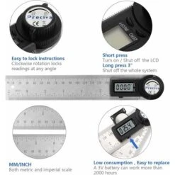 Règle D'angle Numérique, Versailles Rapporteur, Mesure De Longueur 200 Mm Et D'Angle En Acier Inoxydable Avec Maintien, Zéro Et Grand Ecran LCD, Système Mm/Inch, Pour Le Travail Du Bois, Construction -Promos Outil Virtuose Magasin 44826058 3