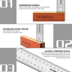 WORKPRO Jeu De 2 Equerres De Menuisier, Equerre 200 Mm Et Fausse Equerre 230 Mm Avec Lame En Acier Inoxydable Et Manche En Bois Rouge Idéal Pour Menuisier, Charpentier Et Travail Du Bois -Promos Outil Virtuose Magasin 50850489 5