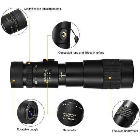 10-30x40 Zoom Monoculaire Avec Bak4 Prism Dual Focus Télescope étanche Compact Haute Puissance Adapté Aux Adultes Pour La Randonnée, La Chasse, Le Camping, L'observation Des Oiseaux, Les Meilleurs Cad 6 10-30x40 Zoom Monoculaire Avec Bak4 Prism Dual Focus Télescope étanche Compact Haute Puissance Adapté Aux Adultes Pour La Randonnée, La Chasse, Le Camping, L'observation Des Oiseaux, Les Meilleurs Cad – Image 4