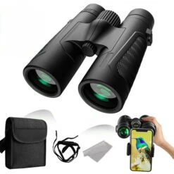Jumelles 12x42, Jumelles HD à Champ De Vision Large Avec Adaptateur Pour Smartphone, Prisme Grand Angle, BAK4 FMC, Pour Voyage, Concerts (noir)-BISBISOUS
