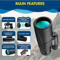Télescope Monoculaire Haute Puissance 12x50, Monoculaires étanches Avec Objectif FMC Et Prisme BAK4 Pour L'observation Des Oiseaux, Le Camping, Le Tourisme (noir) -BISBISOUS -Promos Outil Virtuose Magasin 54455028 3