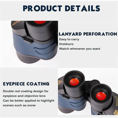 Jumelles 60x60, Grossissement élevé, Produits D'extérieur Clairs, Vision Nocturne Non Infrarouge, Adaptées à L'observation Des Oiseaux (bleu)-BISBISOUS 5 Jumelles 60x60, Grossissement élevé, Produits D'extérieur Clairs, Vision Nocturne Non Infrarouge, Adaptées à L'observation Des Oiseaux (bleu)-BISBISOUS – Image 3