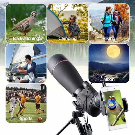 Longue-vue Puissante 20-60X 80 Mm Pour L'observation Des Oiseaux, Télescope Monoculaire Imperméable à L'eau à Prisme BAK4 Porror Entièrement Multicouche Avec Trépied (noir) -BISBISOUS 7 Longue-vue Puissante 20-60X 80 Mm Pour L'observation Des Oiseaux, Télescope Monoculaire Imperméable à L'eau à Prisme BAK4 Porror Entièrement Multicouche Avec Trépied (noir) -BISBISOUS – Image 5