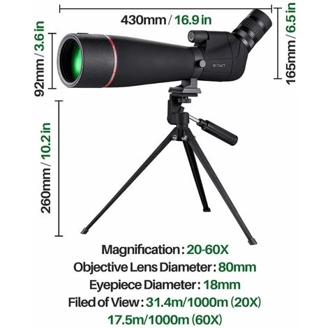 Longue-vue Puissante 20-60X 80mm, Télescope étanche Monoculaire à Prisme BAK4 Porro Entièrement Multicouche Avec Trépied (noir)-BISBISOUS 6 Longue-vue Puissante 20-60X 80mm, Télescope étanche Monoculaire à Prisme BAK4 Porro Entièrement Multicouche Avec Trépied (noir)-BISBISOUS – Image 4