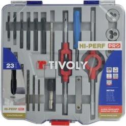 Tivoly Mallette 23 PCS 6 Tarauds DIN 352 HSS GUN + 6 Filières HSS + 4 Accessoires M3 à M10 + 6 Forets Métaux HSS Cobalt
