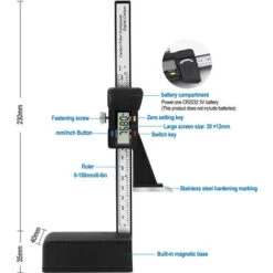 Jauge De Hauteur,0-150mm Jauge De Profondeur Numérique, LCD Digital Display Screen Précision Hauteur Ouverture Profondeur,avec Base Magnétique, Noir, Une Pièce, Lilaris 8 Jauge De Hauteur,0-150mm Jauge De Profondeur Numérique, LCD Digital Display Screen Précision Hauteur Ouverture Profondeur,avec Base Magnétique, Noir, Une Pièce, Lilaris -Promos Outil Virtuose Magasin 58248590 2
