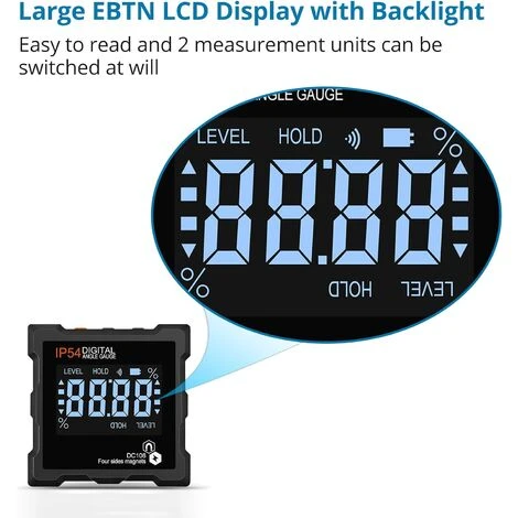 Inclinomètre Numérique LCD 360° Inclinometre Digital Magnétique Inclinomètre Electronique, Arrêt Automatique, Avec Rétro-Eclairage Magnétique, 4 Côtés Magnétiques, étanche IP54 (avec Piles) 4 Inclinomètre Numérique LCD 360° Inclinometre Digital Magnétique Inclinomètre Electronique, Arrêt Automatique, Avec Rétro-Eclairage Magnétique, 4 Côtés Magnétiques, étanche IP54 (avec Piles) – Image 2