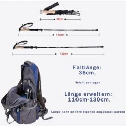 Bâtons De Randonnée 2 PCS Bâtons De Marche Telescopique Bâtons Nordique En Aluminium Réglable De 36 à 130 Cm Ultraléger Antichoc Antidérapant Canne De Marche,Idéal Pour Randonnées,Camping,Ski -Promos Outil Virtuose Magasin 59463282 4