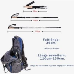 Bâtons De Randonnée 2 PCS Bâtons De Marche Telescopique Bâtons Nordique En Aluminium Réglable De 36 à 130 Cm Ultraléger Antichoc Antidérapant Canne De Marche,Idéal Pour Randonnées,Camping,Ski -Promos Outil Virtuose Magasin 59463282 5