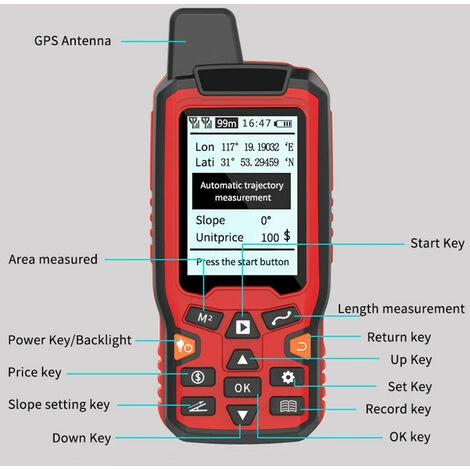 Mesure De La Zone Terrestre GPS Portable Navigation USB Compteur De Calcul De La Zone De Piste LCD Rétroéclairé Automatiquement Compteur De Trajectoire Avec Véhicule En Pente Et Mode De Correction Manuel Mesure De La Zone De Distance,Rouge 7 Mesure De La Zone Terrestre GPS Portable Navigation USB Compteur De Calcul De La Zone De Piste LCD Rétroéclairé Automatiquement Compteur De Trajectoire Avec Véhicule En Pente Et Mode De Correction Manuel Mesure De La Zone De Distance,Rouge – Image 5