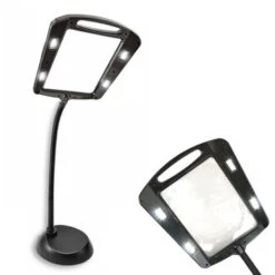 Grande Loupe Mains Libres Sur Pied 58 Cm - A Poser Sur Bureau / Table - Lampe 12 LED - Grossissement X 5 - Tête Flexible – Noir