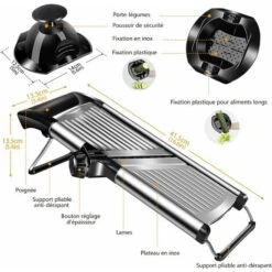 Mandoline Inox Professionnelle, Mandoline De Cuisine Multifonction à Epaisseur De Tranche Réglable, Avec Protège Main Et Gants De Sécurité -Promos Outil Virtuose Magasin 65810331 2