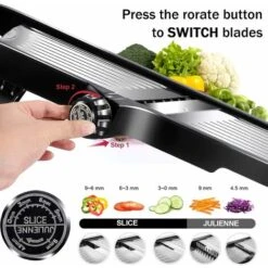 Mandoline Inox Professionnelle, Mandoline De Cuisine Multifonction à Epaisseur De Tranche Réglable, Avec Protège Main Et Gants De Sécurité -Promos Outil Virtuose Magasin 65810331 3
