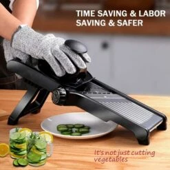 Mandoline Inox Professionnelle, Mandoline De Cuisine Multifonction à Epaisseur De Tranche Réglable, Avec Protège Main Et Gants De Sécurité -Promos Outil Virtuose Magasin 65810331 4