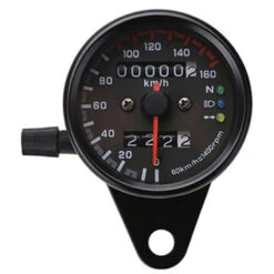 Compteurs Motos Universels 12V Odomètre Compte-tours Vintage Indicateur De Vitesse Double Indications Rétro-éclairage LED (Couleur : Noir) Ephé
