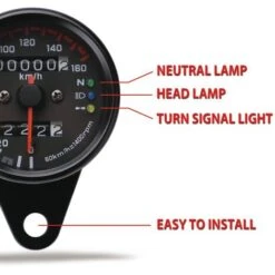 Compteurs Motos Universels 12V Odomètre Compte-tours Vintage Indicateur De Vitesse Double Indications Rétro-éclairage LED (Couleur : Noir) Ephé -Promos Outil Virtuose Magasin 68589015 3
