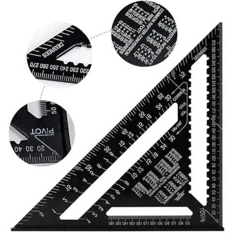 MINKUROW 12 Pouces Équerre Triangle Règle D'angle En Metrique Speed Square Équerre De Charpentier Equerre Menuisier En Alliage D'aluminium Comme Rapporteur Chanfrein Règle Droite - Noir 5 MINKUROW 12 Pouces Équerre Triangle Règle D'angle En Metrique Speed Square Équerre De Charpentier Equerre Menuisier En Alliage D'aluminium Comme Rapporteur Chanfrein Règle Droite - Noir – Image 3