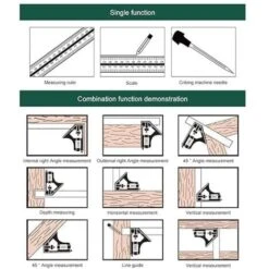 MINKUROW 12-Pouces Règle à Angle Droit Combinaison Carrée Combinaison Multifonctionnelle Universelle En Acier Inoxydable Réglable Outils De Mesure De Règle à Angle Droit(vert） -Promos Outil Virtuose Magasin 68611926 4