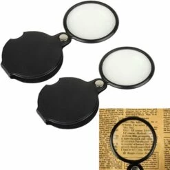 Déstockage Mini Pliable Cuir Loupe Magnifier Portable 5X Mini Hd Optique Lentille En Verre Loupe Pour Vieil Homme Poche Lecture Outils Avec Une Housse De Protection Loupe En Deux Pièces, Noir 50mm