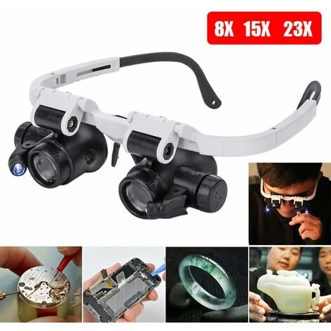 Loupe Bandeau Réglable Avec Lumière LED 8X 15X 23X Loupe Lunettes Lunettes Binoculaires Loupe Mains Libres 4 Loupe Bandeau Réglable Avec Lumière LED 8X 15X 23X Loupe Lunettes Lunettes Binoculaires Loupe Mains Libres – Image 2