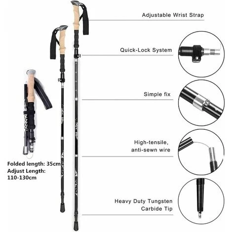 1 PCS Bâtons De Randonnée Télescopiques Aluminium Bâtons Nordiques Réglables 36-130cm Ultra Léger Antichoc Antidérapant Bâton De Marche Idéal Pour La Randonnée Camping Ski 4 1 PCS Bâtons De Randonnée Télescopiques Aluminium Bâtons Nordiques Réglables 36-130cm Ultra Léger Antichoc Antidérapant Bâton De Marche Idéal Pour La Randonnée Camping Ski – Image 2