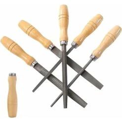 Ensemble De Limes En Acier à Haute Teneur En Carbone Avec Manches En Bois Lime Pour Bois, Métal, Plastique, 5 Pièces (lime En Acier, Moyenne)
