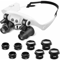 Loupe à Montage Sur Tête, Loupe Mains Libres Avec 2 Lumières LED, Loupe Rechargeable 10X/15X/20X/25X, Parfaite Pour Travailler De Près, Loupe De Bijoux, Montre Et Réparation électronique