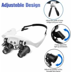 Loupe à Montage Sur Tête, Loupe Mains Libres Avec 2 Lumières LED, Loupe Rechargeable 10X/15X/20X/25X, Parfaite Pour Travailler De Près, Loupe De Bijoux, Montre Et Réparation électronique -Promos Outil Virtuose Magasin 76302769 3