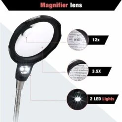 3.5 X 12 X Loupe De Table Support 2 LEDs Loupe Sur Pied Pour Ingénieur Électronique Cosmétologie Médical Horloger Montre Réparation(sans Batterie) -Promos Outil Virtuose Magasin 76312115 4
