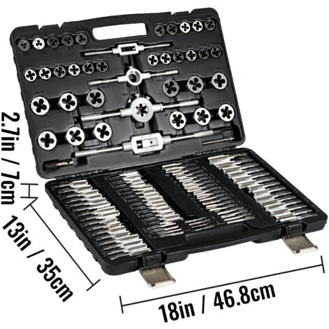 VEVOR Jeu De Tarauds Et Filieres De Filetage 110PCS M2-M18 Kit Tarauds Et Matrices Metrique En Tungstene Outils Couper Filetage Externe Interne Etui De Rangement De Filieres Et Filetage Avec Coffret 4 VEVOR Jeu De Tarauds Et Filieres De Filetage 110PCS M2-M18 Kit Tarauds Et Matrices Metrique En Tungstene Outils Couper Filetage Externe Interne Etui De Rangement De Filieres Et Filetage Avec Coffret – Image 2