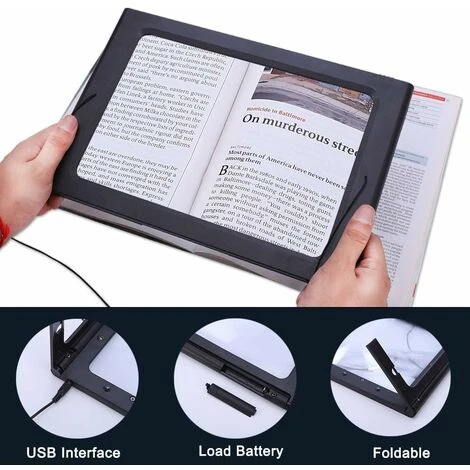 Loupe Grand Rectangle De Pleine Page 3x Loupe LED Éclairage De Bureau Pliable Personnes âgées Portatives 5 Loupe Grand Rectangle De Pleine Page 3x Loupe LED Éclairage De Bureau Pliable Personnes âgées Portatives – Image 3