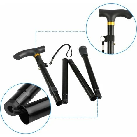 Canne Pliante En 4 Et Réglable Canne Pliante Légère En Aluminium En Métal Canapé Non Glissant Unisexe Pour La Randonnée Trekking Voyage, 5 Canne Pliante En 4 Et Réglable Canne Pliante Légère En Aluminium En Métal Canapé Non Glissant Unisexe Pour La Randonnée Trekking Voyage, – Image 3