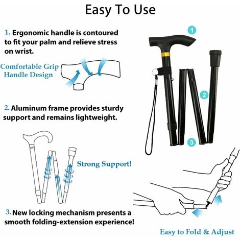 Canne Pliante En 4 Et Réglable Canne Pliante Légère En Aluminium En Métal Canapé Non Glissant Unisexe Pour La Randonnée Trekking Voyage, 7 Canne Pliante En 4 Et Réglable Canne Pliante Légère En Aluminium En Métal Canapé Non Glissant Unisexe Pour La Randonnée Trekking Voyage, – Image 5