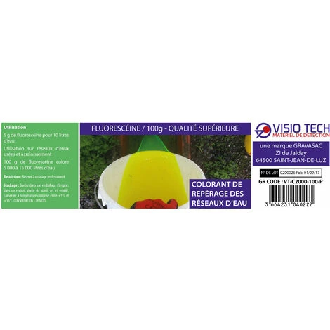 Fluorescéine - Pot De 100 G - Colorant De Repérage Des Réseaux D'eau En Poudre 4 Fluorescéine - Pot De 100 G - Colorant De Repérage Des Réseaux D'eau En Poudre – Image 2