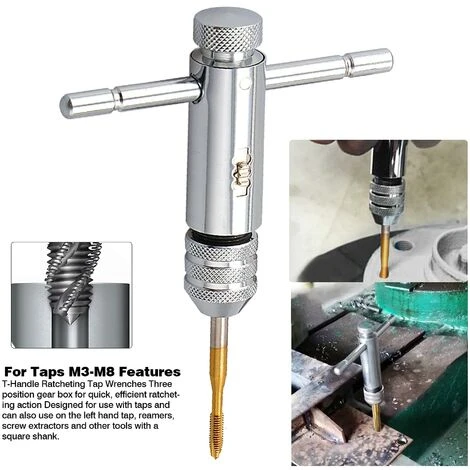 Réglable Porte Taraud à Cliquet, M3 M4 M5 M6 M8 Tarauds à Main, Tourne A Gauche A Cliquet Avec HSS Tarauds, Clé à Tarauder De T Et Robinets Taraud Métriqu 4 Réglable Porte Taraud à Cliquet, M3 M4 M5 M6 M8 Tarauds à Main, Tourne A Gauche A Cliquet Avec HSS Tarauds, Clé à Tarauder De T Et Robinets Taraud Métriqu – Image 2