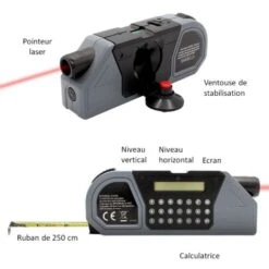 Mètre 4 En 1 : Marqueur Laser + 2 Niveaux à Bulle + Mètre Ruban 2,5 M + Calculatrice -Promos Outil Virtuose Magasin 81923202 3