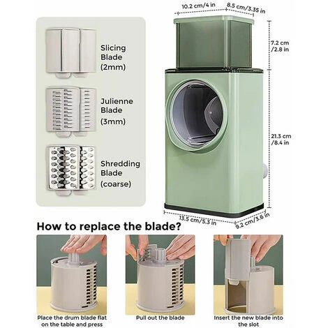 YOIURT Coupe-légumes Artefact Poignée De Main Trancheuse De Déchiquetage Grande Capacité Citron Râpe Rotative Pilon Tempête Tambour Coupe-légumes (vert) 4 YOIURT Coupe-légumes Artefact Poignée De Main Trancheuse De Déchiquetage Grande Capacité Citron Râpe Rotative Pilon Tempête Tambour Coupe-légumes (vert) – Image 2