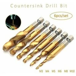 Lot De 6 Tarauds Filetés, Foret Taraud, Filetage Métrique M3-M10 Avec Revêtement En Titane HSS Et Embouts De Taraudage 1/4 Queue Hexagonale Cannelée Pour Tarauder Différents Fils. -Promos Outil Virtuose Magasin 88835583 3