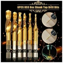 Lot De 6 Tarauds Filetés, Foret Taraud, Filetage Métrique M3-M10 Avec Revêtement En Titane HSS Et Embouts De Taraudage 1/4 Queue Hexagonale Cannelée Pour Tarauder Différents Fils. -Promos Outil Virtuose Magasin 88835583 5