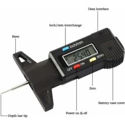 Jauge De Profondeur De Pneu Numérique ， Jauge De Profondeur De Bande De Roulement De Pneu à étrier, Jauge Métrique/impériale LCD 0-25 Mm, Sans Batterie, Camion Fourgon De Moto General Motors -Promos Outil Virtuose Magasin 88919517 4