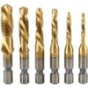 6 Pcs Composite Titanium Coating, HSS Hexagonal Handle Metric Bit And Tap Set M3 - M10 (1 / 4 Inch)