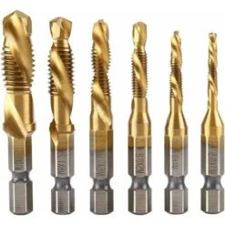6 Pcs Composite Titanium Coating, HSS Hexagonal Handle Metric Bit And Tap Set M3 - M10 (1 / 4 Inch)