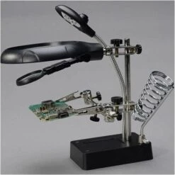 Station Troisième Main Au Soudage 5LEDs Loupe à Poser 2,5X/7,5X/10X Lentille Support Avec Pince Pour Soudure Réparation Modelage - Noir -Promos Outil Virtuose Magasin 90519879 5